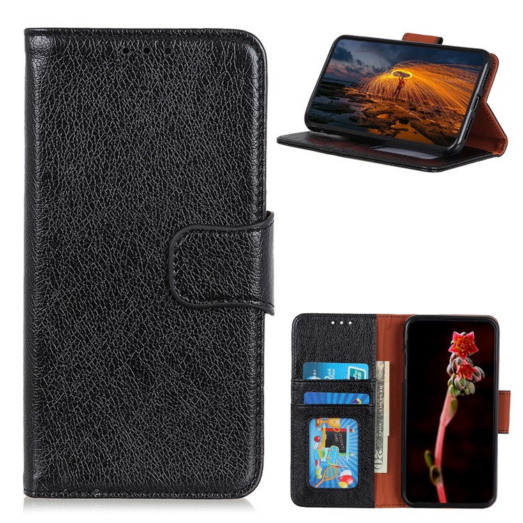 Wallet Stand Design Nappa Texture Split Leather Mobile Phone Cover Case for Samsung Galaxy A52 5G - Black-1
