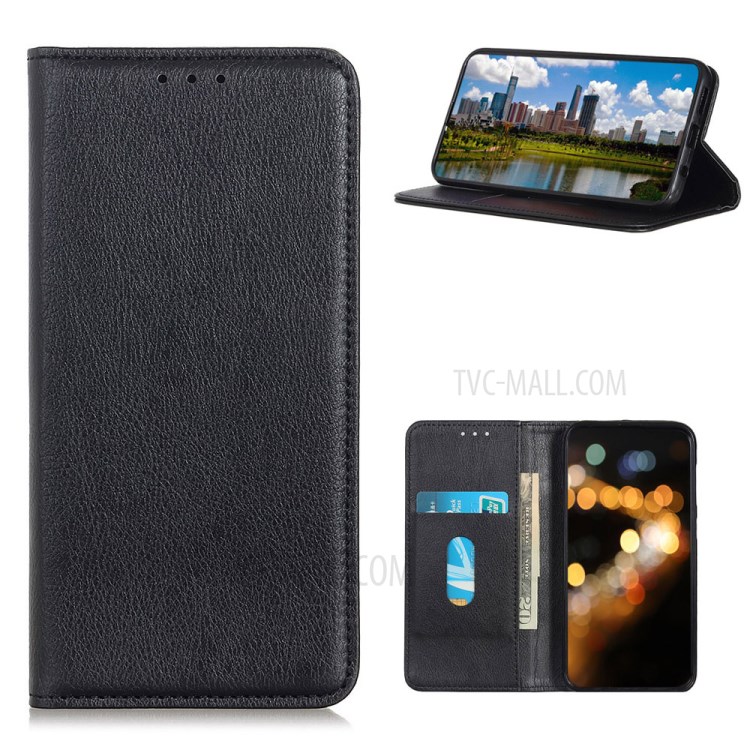 Auto-absorbed Wallet Case for Samsung Galaxy A52 5G Litchi Texture Split Leather Mobile Phone Case - Black-1