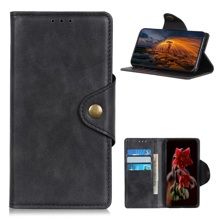 Brass Buckle DesignPU Leather Wallet Stand Phone Case Cover for Samsung Galaxy A52 5G - Black-1