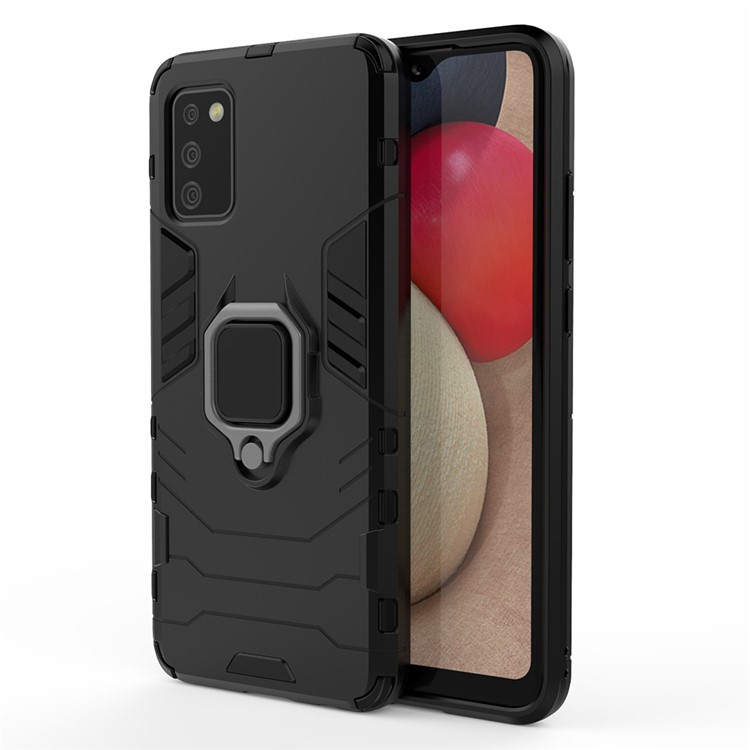 Cool Guard Phone Protective Case for Samsung Galaxy A02s Hybrid Kickstand Mobile Case - Black-2