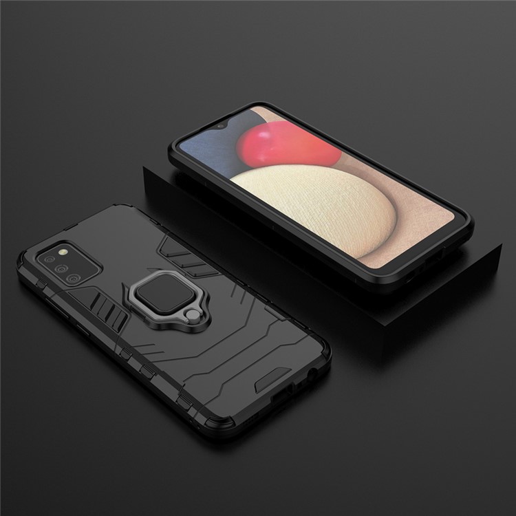 Cool Guard Phone Protective Case for Samsung Galaxy A02s Hybrid Kickstand Mobile Case - Black-9