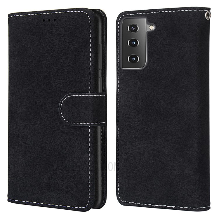 Retro Frosted Surface Leather Shell for Samsung Galaxy S30 Plus Wallet Stand Design Phone Case - Black-2
