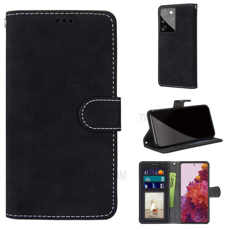 Wallet Design Retro Frosted Surface Leather Stand Phone Case for Samsung Galaxy S30 Ultra - Black-1