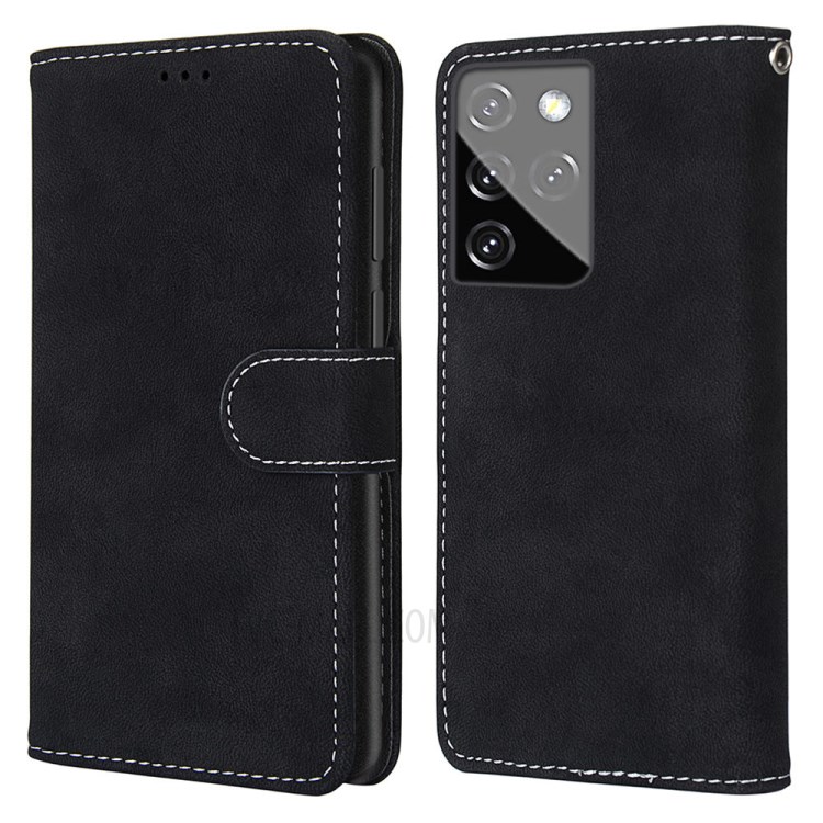 Wallet Design Retro Frosted Surface Leather Stand Phone Case for Samsung Galaxy S30 Ultra - Black-2