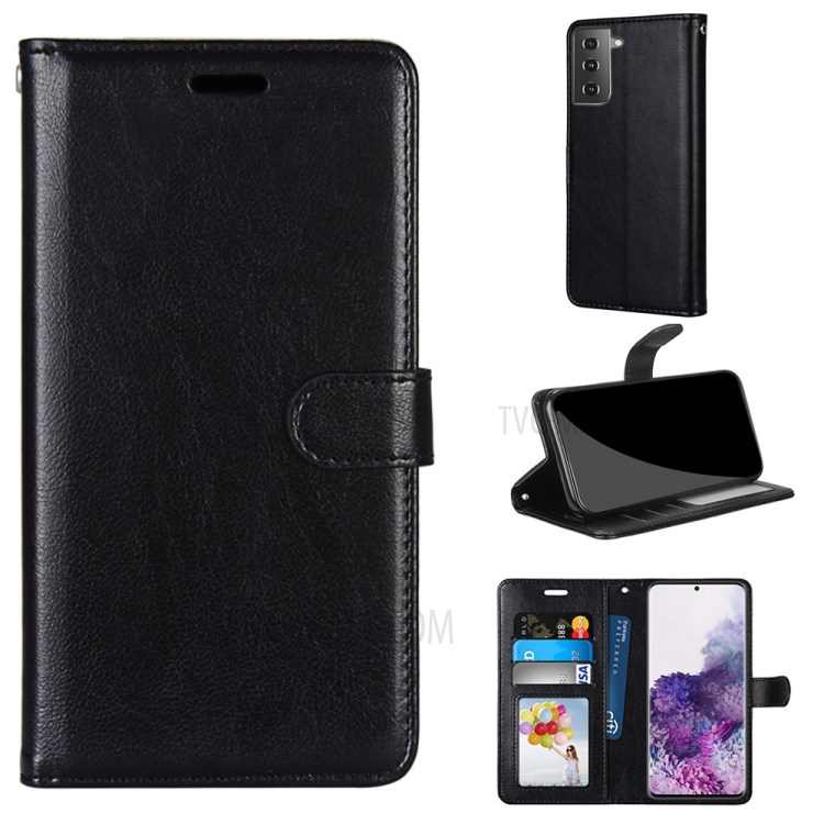 Wallet Stand Magnetic Clasp Leather Shell Protective Cover for Samsung Galaxy S30 Plus - Black-1