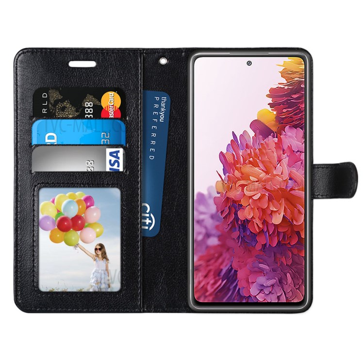 Wallet Stand Leather Shell Magnetic Clasp Protective Cover for Samsung Galaxy S20 FE/S20 Fan Edition/S20 FE 5G/S20 Fan Edition 5G/S20 Lite - Black-3