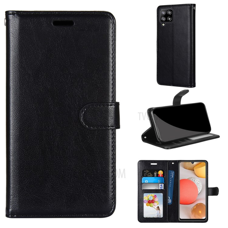 Magnetic Clasp Leather Wallet Stand Protective Cover Shell for Samsung Galaxy A42 5G - Black-1