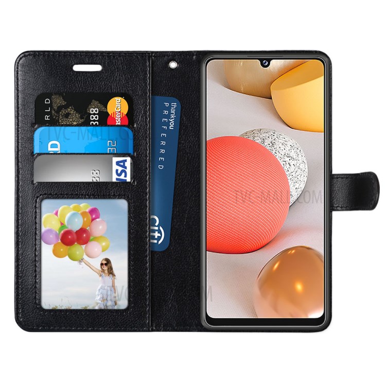 Magnetic Clasp Leather Wallet Stand Protective Cover Shell for Samsung Galaxy A42 5G - Black-3