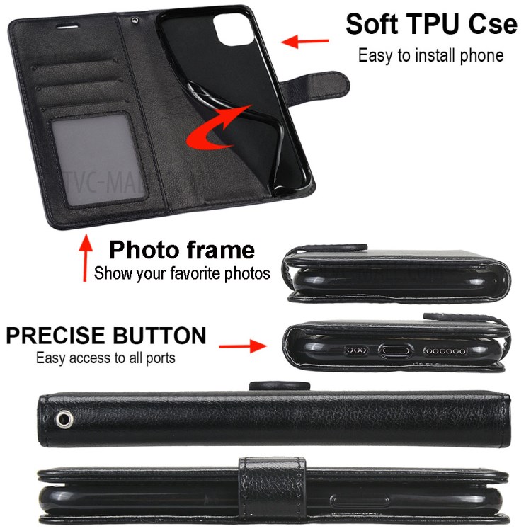 Magnetic Clasp Leather Wallet Stand Protective Cover Shell for Samsung Galaxy A42 5G - Black-9