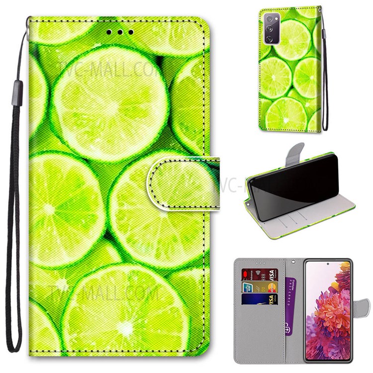 Phone Case for Samsung Galaxy S20 FE/S20 Fan Edition/S20 FE 5G/S20 Fan Edition 5G Stand Leather New Patterned Cover - Lime-2