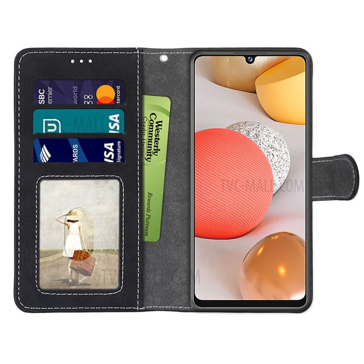 Frosted Surface Wallet Leather Stand Retro Style Phone Case for Samsung Galaxy A42 5G - Black-3