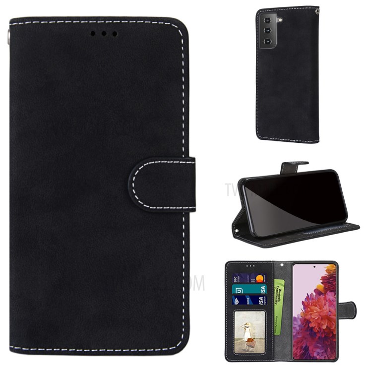 Retro Matte Wallet Leather Stand Cell Phone Protective Case for Samsung Galaxy S30 - Black-1