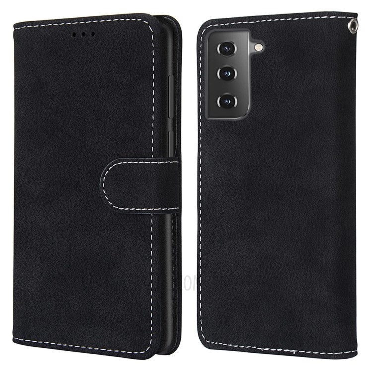 Retro Matte Wallet Leather Stand Cell Phone Protective Case for Samsung Galaxy S30 - Black-2