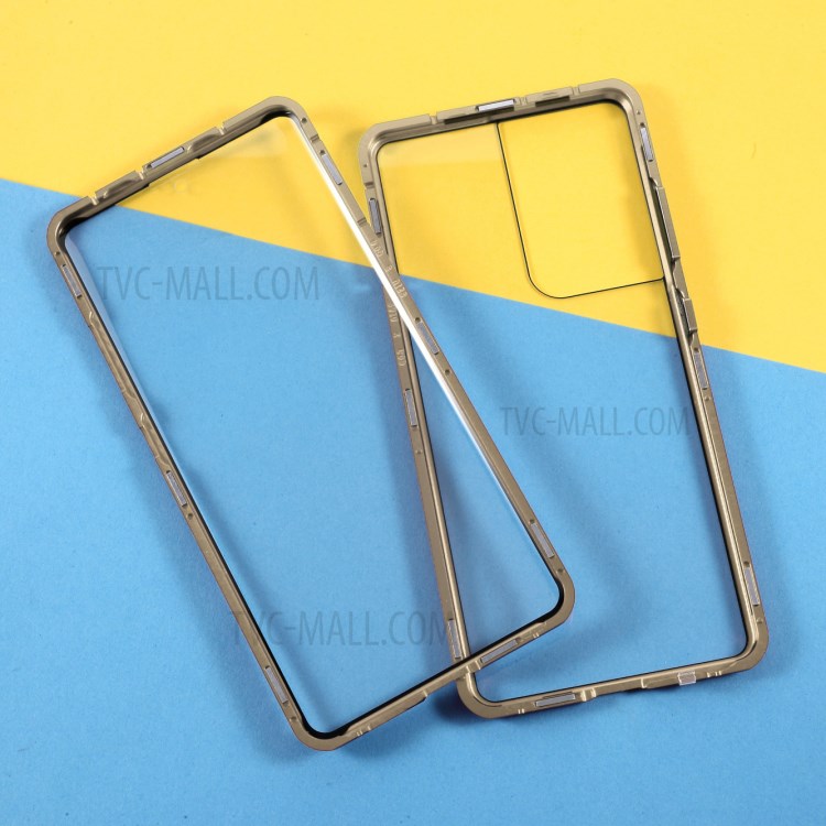 Magnetic Metal Frame Lock Installation with Double Side Tempered Glass Case (no Fingerprint Function but with Face Recognition Function) for Samsung Galaxy S21 Ultra - Gold-2