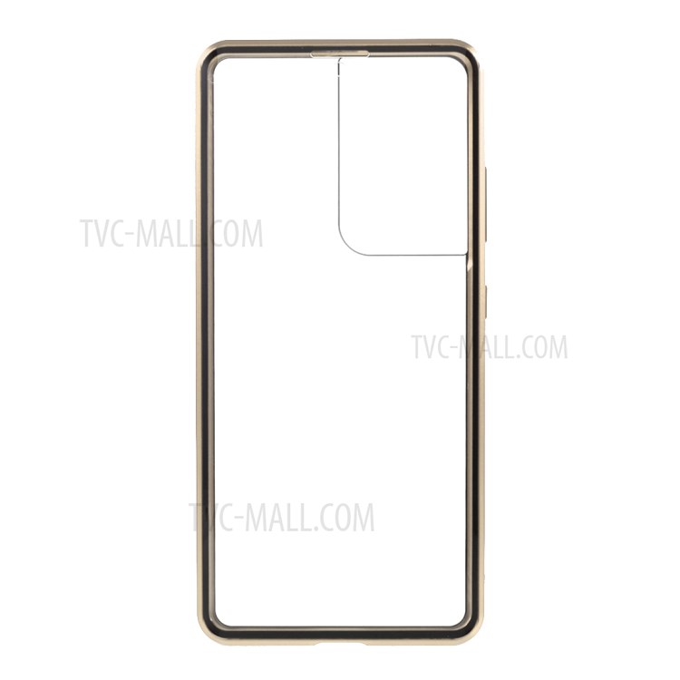 Magnetic Metal Frame Lock Installation with Double Side Tempered Glass Case (no Fingerprint Function but with Face Recognition Function) for Samsung Galaxy S21 Ultra - Gold-3