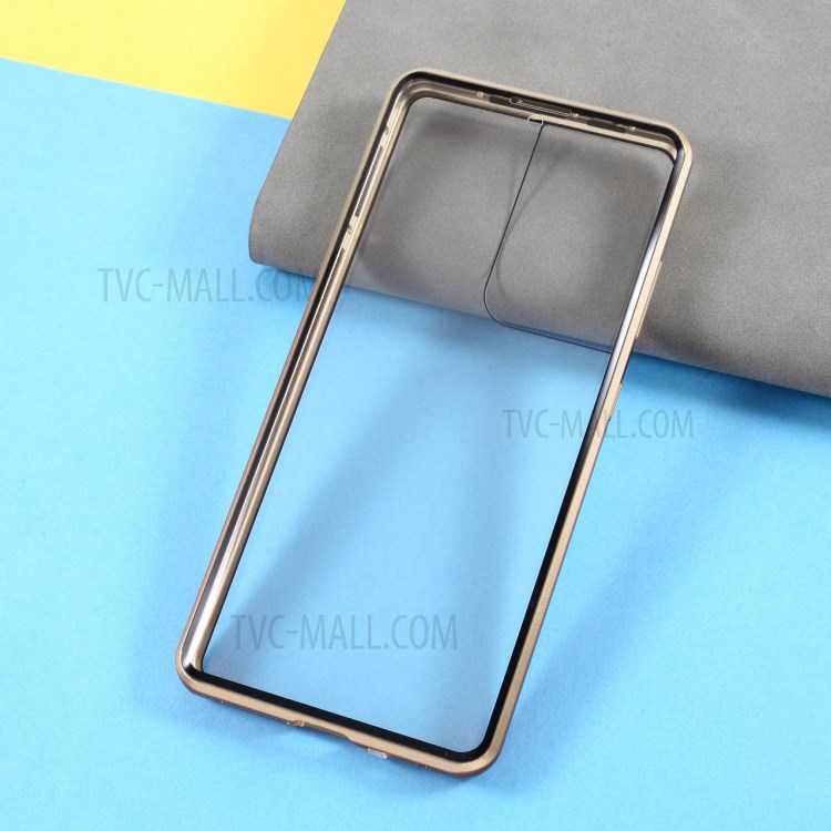 Magnetic Metal Frame Lock Installation with Double Side Tempered Glass Case (no Fingerprint Function but with Face Recognition Function) for Samsung Galaxy S21 Ultra - Gold-4