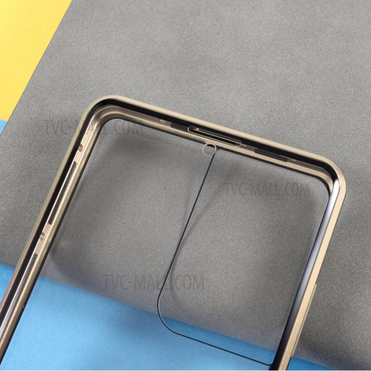 Magnetic Metal Frame Lock Installation with Double Side Tempered Glass Case (no Fingerprint Function but with Face Recognition Function) for Samsung Galaxy S21 Ultra - Gold-5