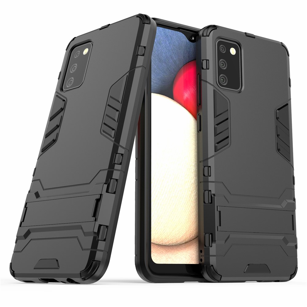 2 in 1 Kickstand Case PC + TPU Combo Phone Shell for Samsung Galaxy A02s - Black-2