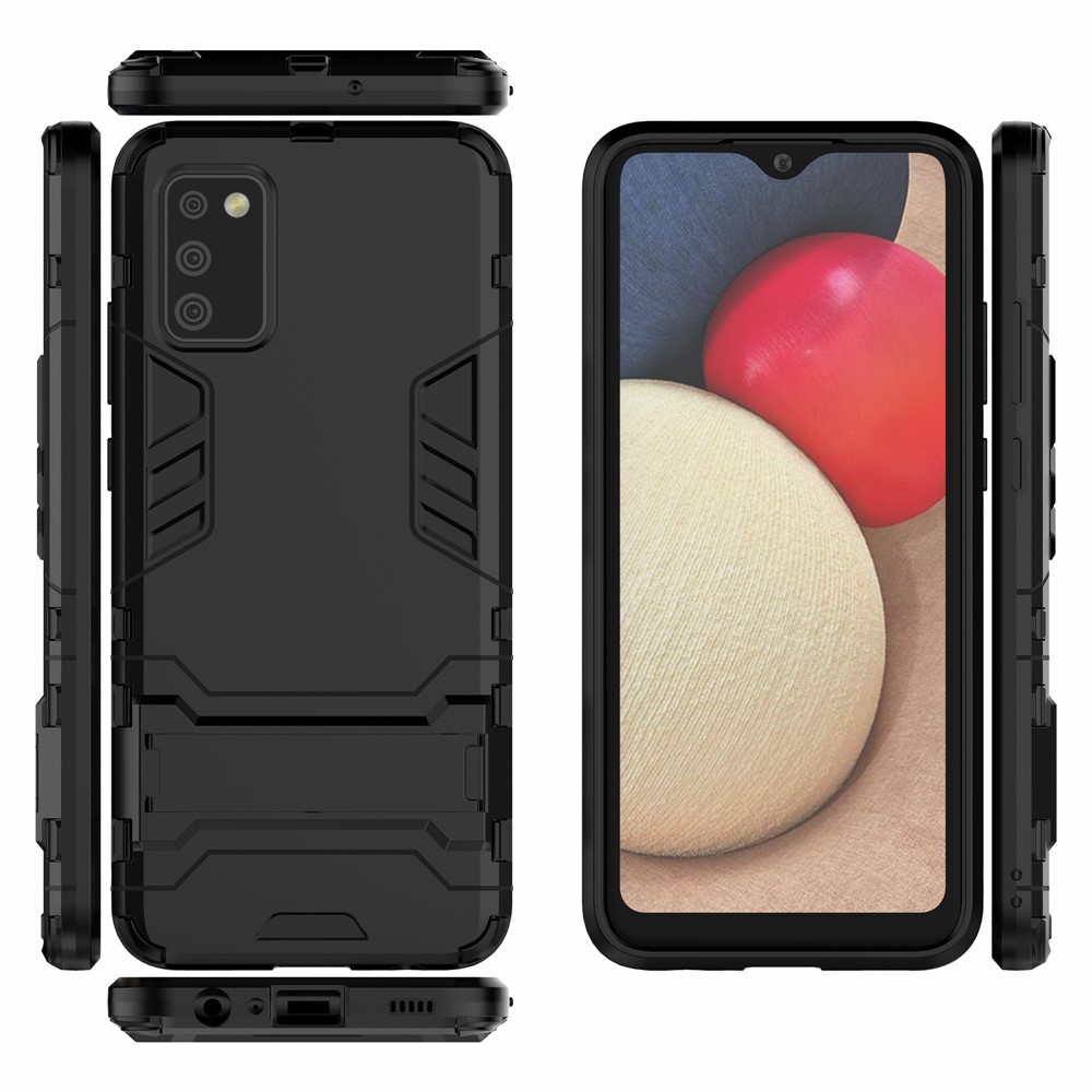 2 in 1 Kickstand Case PC + TPU Combo Phone Shell for Samsung Galaxy A02s - Black-7