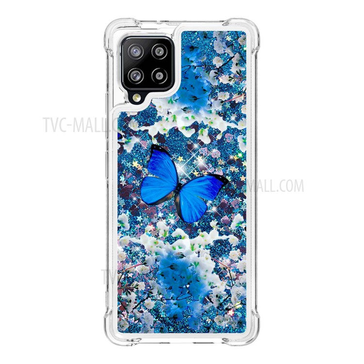 For Samsung Galaxy A42 5G Patterned Quicksand Shockproof TPU Protector Cover - Blue Butterfly-2