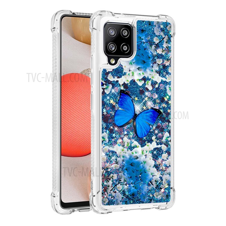 For Samsung Galaxy A42 5G Patterned Quicksand Shockproof TPU Protector Cover - Blue Butterfly-3