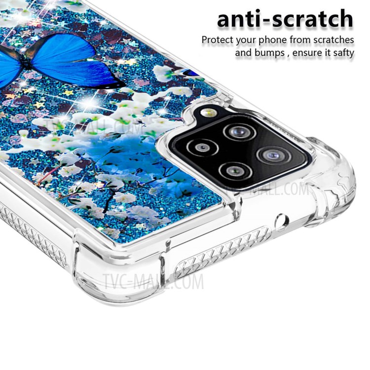 For Samsung Galaxy A42 5G Patterned Quicksand Shockproof TPU Protector Cover - Blue Butterfly-4