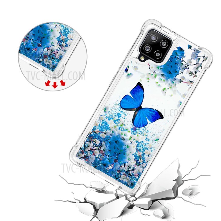 For Samsung Galaxy A42 5G Patterned Quicksand Shockproof TPU Protector Cover - Blue Butterfly-5
