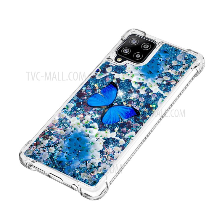 For Samsung Galaxy A42 5G Patterned Quicksand Shockproof TPU Protector Cover - Blue Butterfly-6