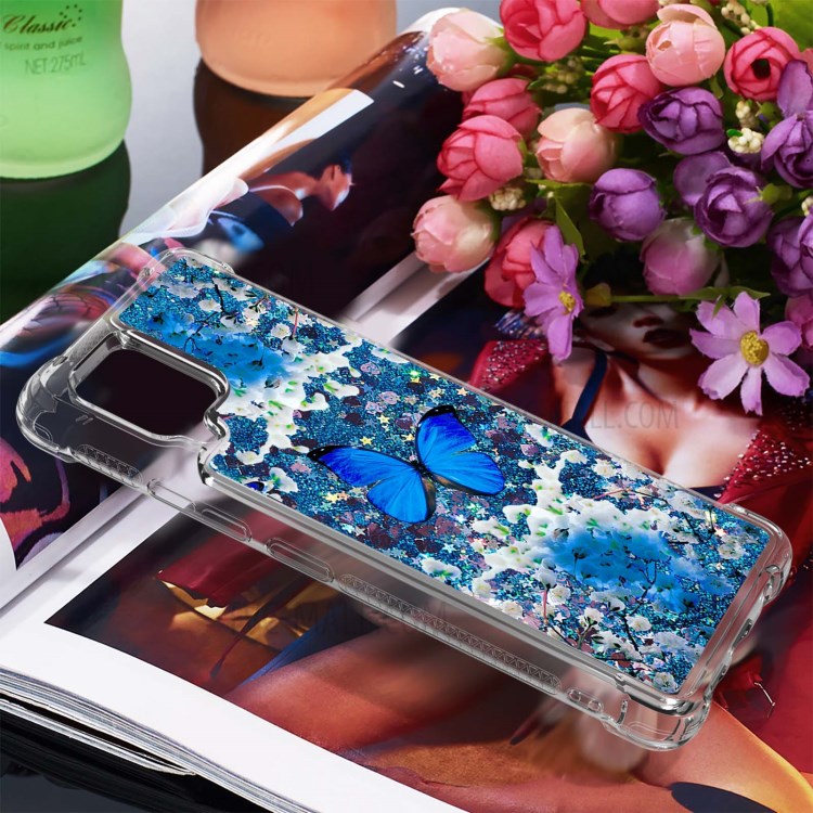 For Samsung Galaxy A42 5G Patterned Quicksand Shockproof TPU Protector Cover - Blue Butterfly-7
