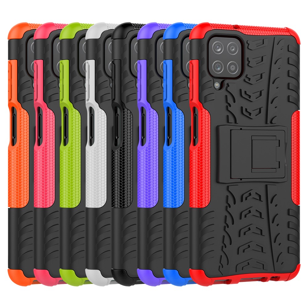 Cool Tyre PC + TPU Hybrid Shell Case for Samsung Galaxy A12 Kickstand 2-in-1 - Black-10