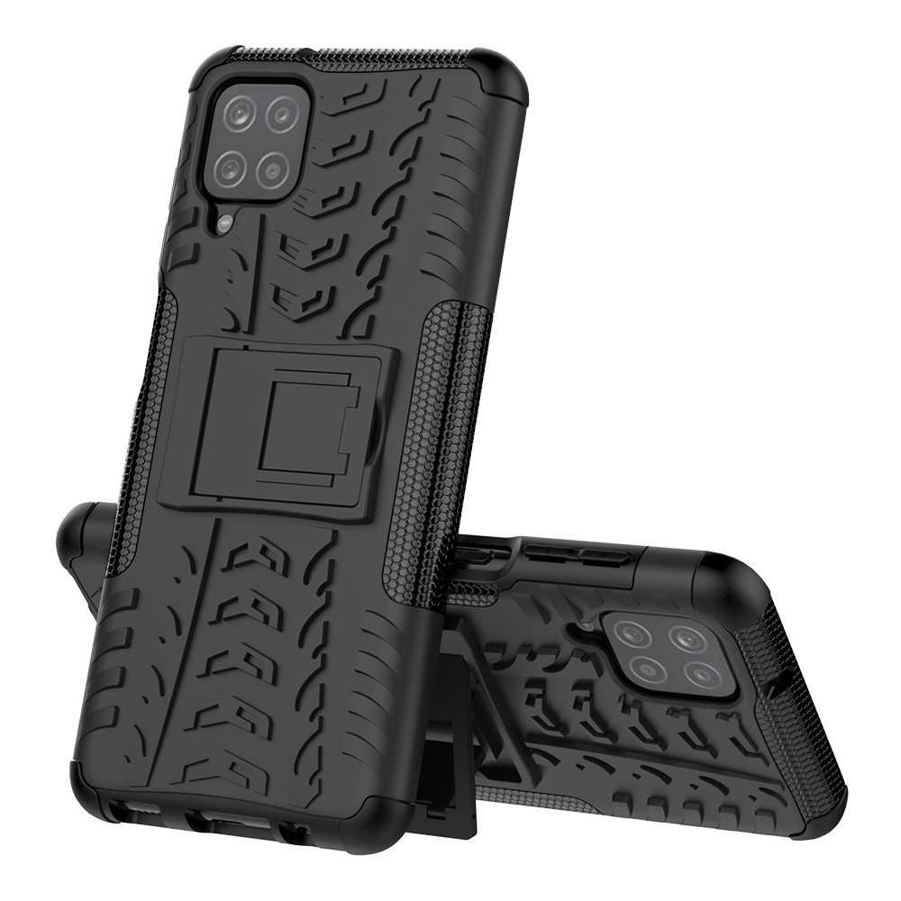 Cool Tyre PC + TPU Hybrid Shell Case for Samsung Galaxy A12 Kickstand 2-in-1 - Black-2