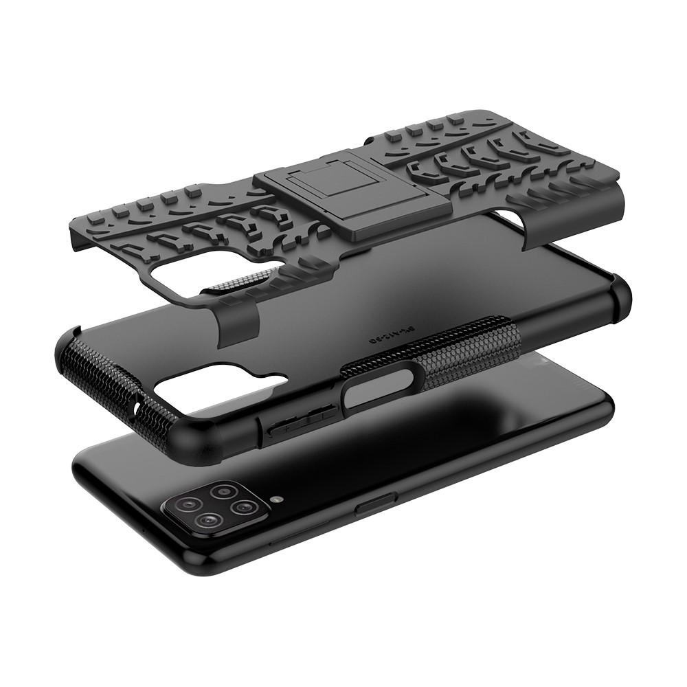 Cool Tyre PC + TPU Hybrid Shell Case for Samsung Galaxy A12 Kickstand 2-in-1 - Black-8