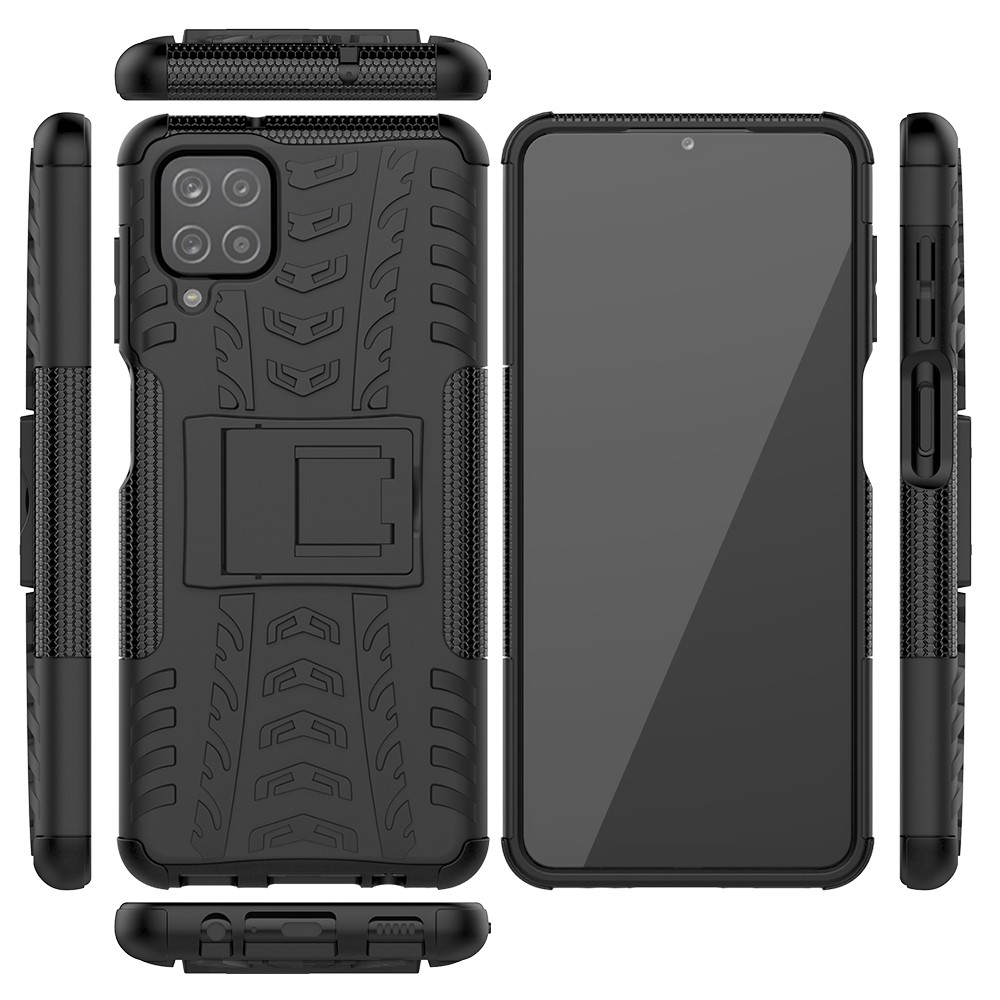 Cool Tyre PC + TPU Hybrid Shell Case for Samsung Galaxy A12 Kickstand 2-in-1 - Black-9