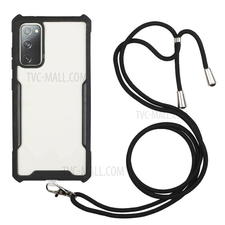 Acrylic+TPU Shockproof Phone Case with Strap for Samsung Galaxy S20 FE/S20 Fan Edition/S20 FE 5G/S20 Fan Edition 5G/Galaxy S20 Lite - Black-1
