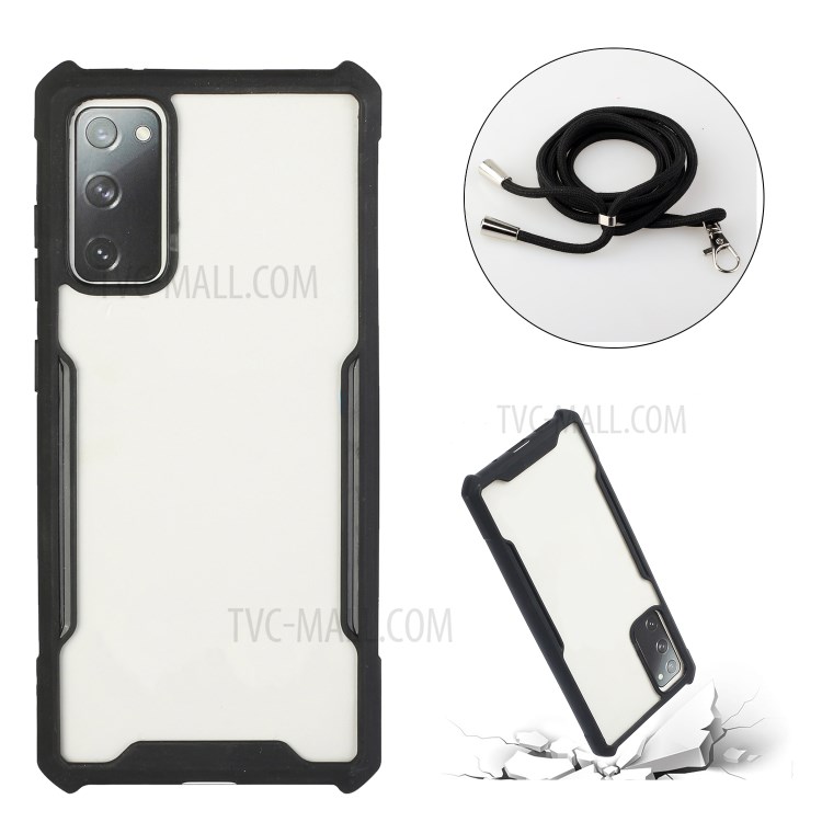 Acrylic+TPU Shockproof Phone Case with Strap for Samsung Galaxy S20 FE/S20 Fan Edition/S20 FE 5G/S20 Fan Edition 5G/Galaxy S20 Lite - Black-2