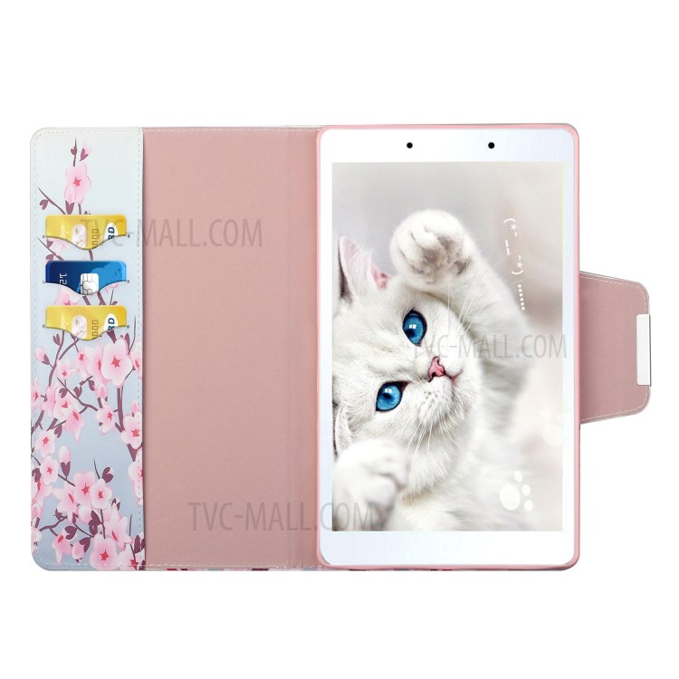 Leather Wallet Stand Case for Samsung Galaxy Tab A 8.0 Wi-Fi (2019) SM-T290 Pattern Printing Protective Shell - Pink Sakura-5