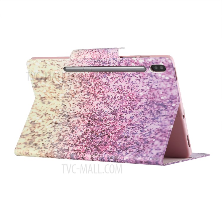 Pattern Printing Anti-Drop Leather Wallet Stand Protective Case for Samsung Galaxy Tab S7 T870 - Pink and Yellow Gradient Sequins-3
