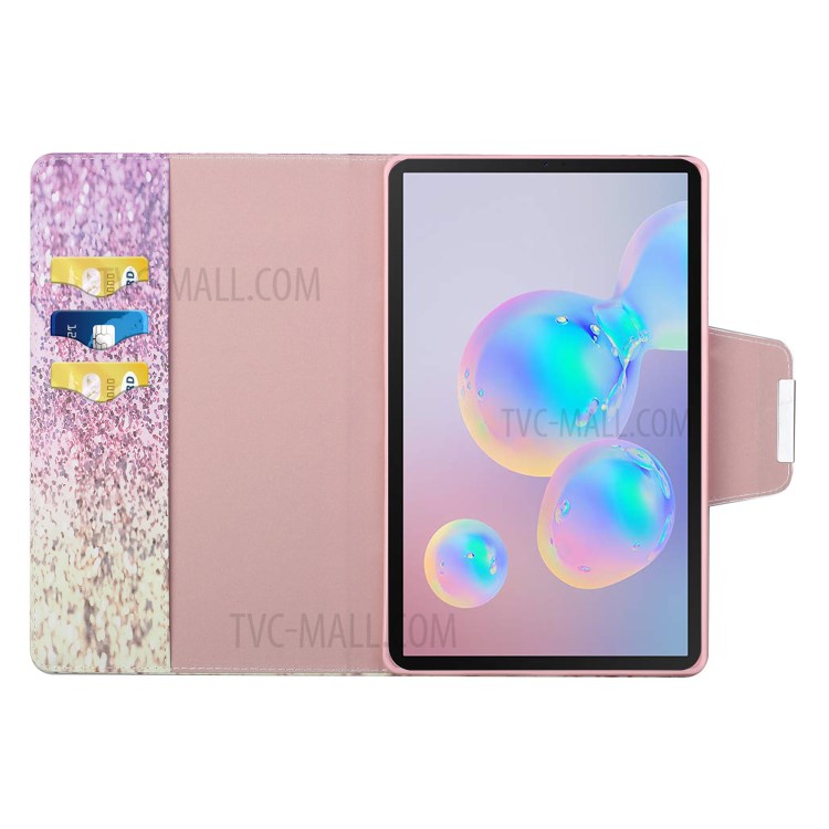 Pattern Printing Anti-Drop Leather Wallet Stand Protective Case for Samsung Galaxy Tab S7 T870 - Pink and Yellow Gradient Sequins-5