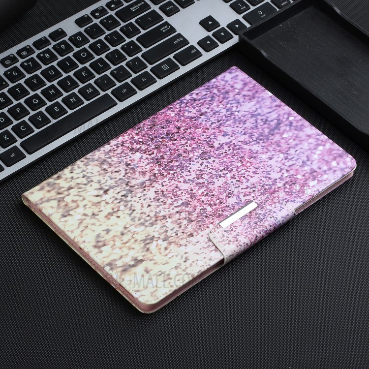 Pattern Printing Anti-Drop Leather Wallet Stand Protective Case for Samsung Galaxy Tab S7 T870 - Pink and Yellow Gradient Sequins-7