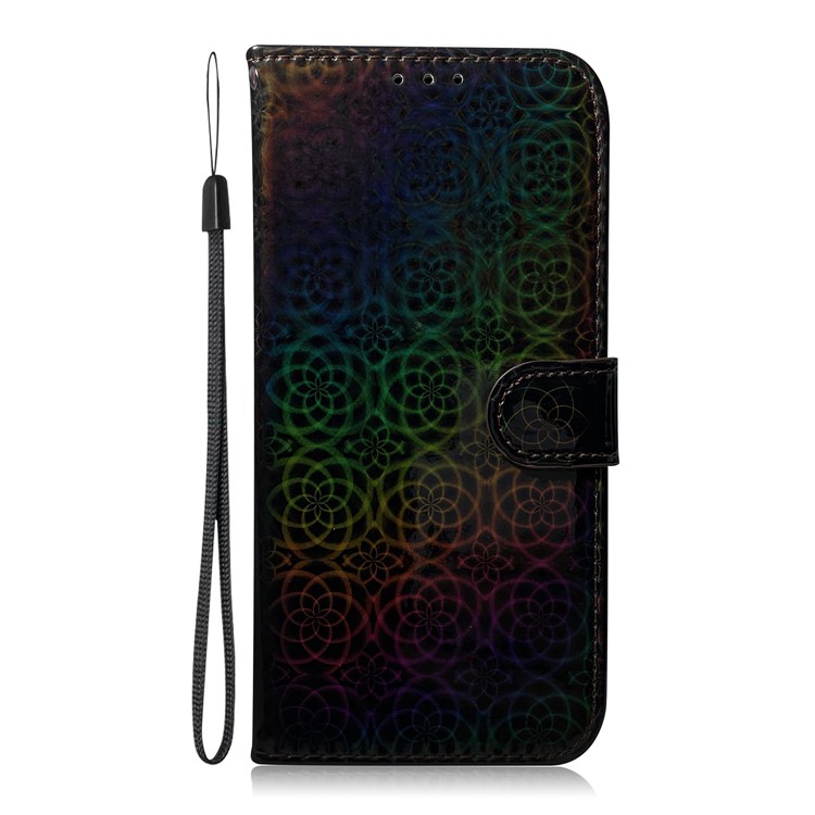 Flower Pattern Leather Stand Wallet Cover Case for Samsung Galaxy A12 - Black-2
