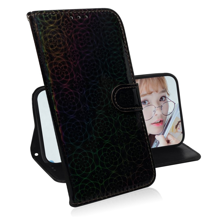 Flower Pattern Leather Stand Wallet Cover Case for Samsung Galaxy A12 - Black-7