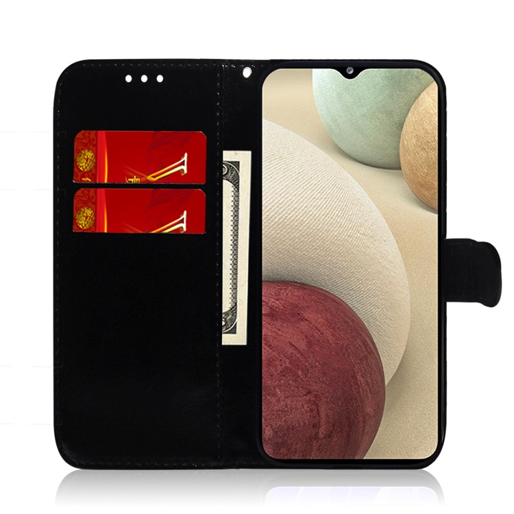 Flower Pattern Leather Stand Wallet Cover Case for Samsung Galaxy A12 - Black-8