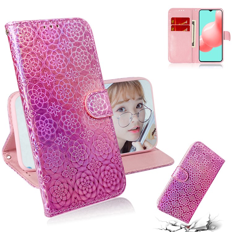 Flower Pattern Leather Stand Wallet Cover Case for Samsung Galaxy A32 - Pink-1