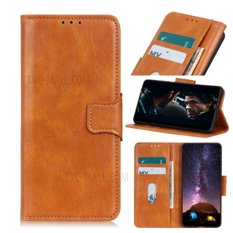 Crazy Horse PU Leather Wallet Stand Protector Cover for Samsung Galaxy A52 5G - Brown-1