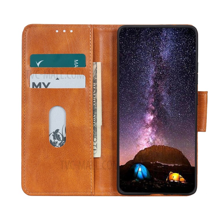 Crazy Horse PU Leather Wallet Stand Protector Cover for Samsung Galaxy A52 5G - Brown-4