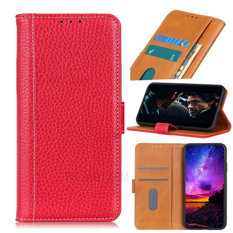 Litchi Skin Wallet Flip Leather Phone Case for Samsung Galaxy A32 - Red-1