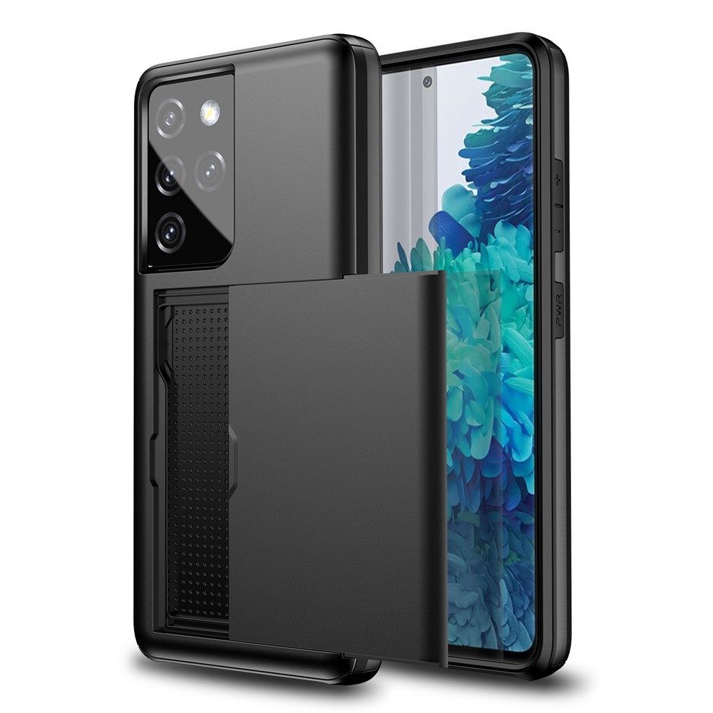 Slide Card Holder PC + TPU Hybrid Back Smartphone Case for Samsung Galaxy S30 Ultra - Black-2
