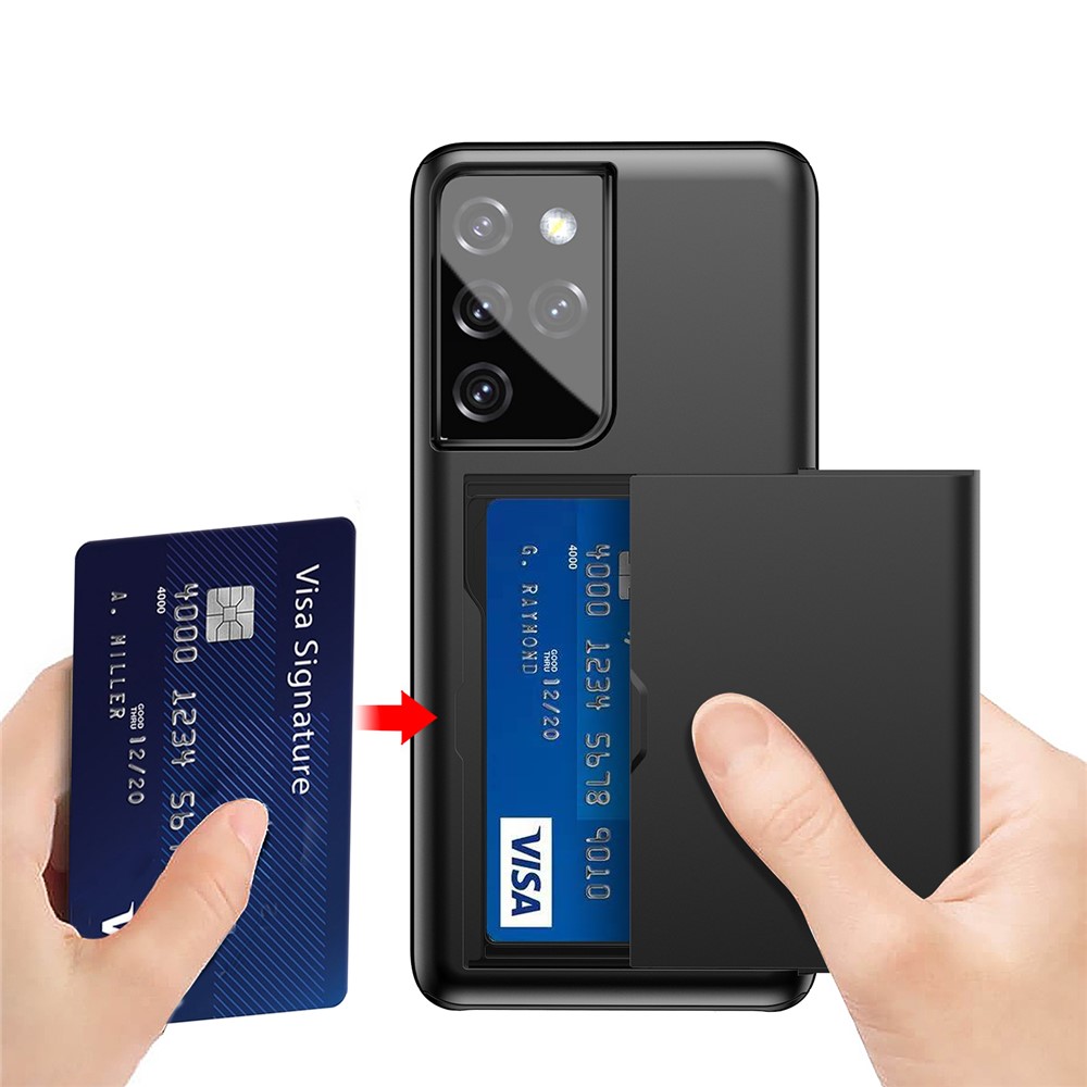 Slide Card Holder PC + TPU Hybrid Back Smartphone Case for Samsung Galaxy S30 Ultra - Black-5
