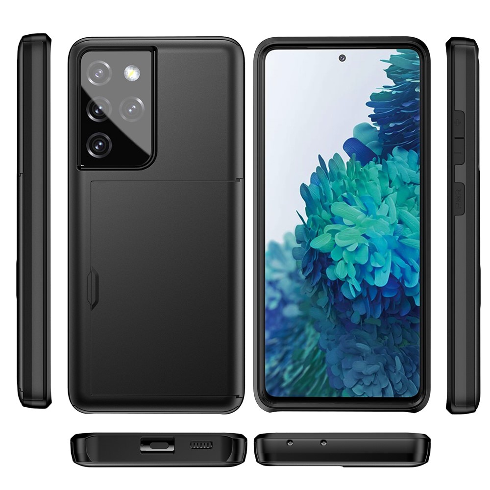 Slide Card Holder PC + TPU Hybrid Back Smartphone Case for Samsung Galaxy S30 Ultra - Black-8