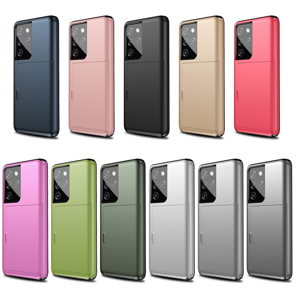 Slide Card Holder PC + TPU Hybrid Back Smartphone Case for Samsung Galaxy S30 Ultra - Black-9